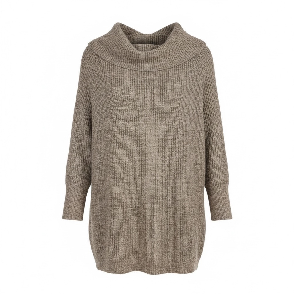 Chico’s Women’s Oatmeal Cowl Neck 3/4 Sleeve Knit Sweater Top Size 2 (Large)
